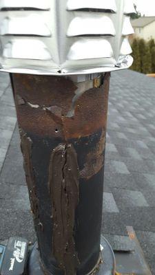 NW Valley placed a new vent on top of the deteriorating vent then tried to blame the roofer for damaging the vent.