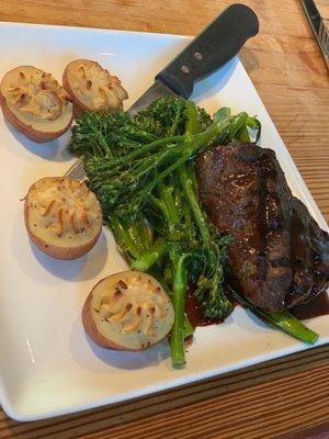 7oz Filet Twice Baked Potato. Broccolini. Cherry Port Sauce.