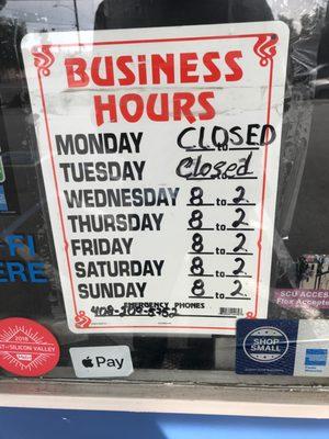 Closed on Monday and Tuesday