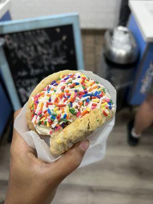 Snickerdoodle, Creamfetti, Chocolate Chip Cookie Dough, with Sprinkles Cookie Sandwich