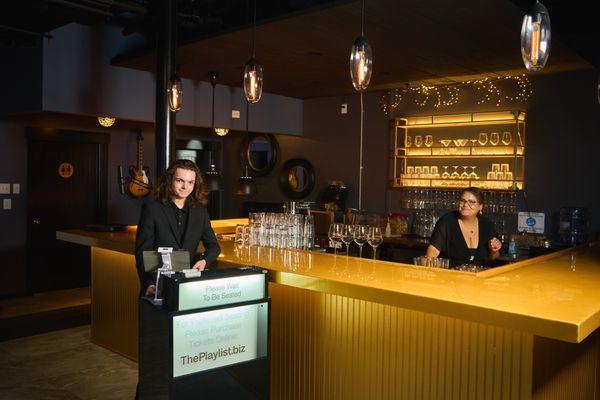 What you'll see as soon as you enter! Our friendly Box Office Manager Jack, and our Bar Manager Karissa greeting you wiith a smile!