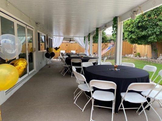 Table, chairs, and linen rental