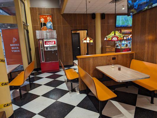 interior with old pizza hut light fixtures