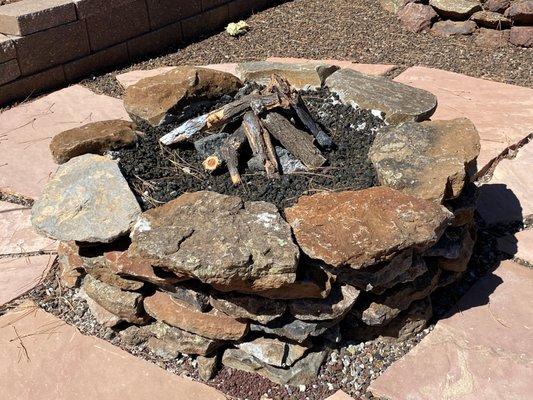 Backyard fire pit, custom rock and masonry work