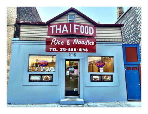 Outside RICE & NOODLES .Amazing Thai Food. Order Pickup Delivery 312 8889148. Thai Soup s Salads Wok Noodles Fried Rice Currys Desserts!