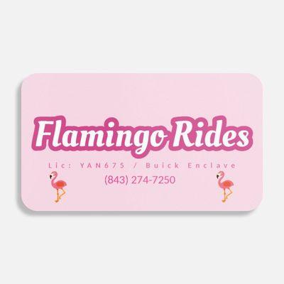 Myrtle Beach rideshare taxi service. Reserve by the Mile or by the Hour.  Flamingo Rides  (843) 274-7250  www.flamingorides.com