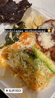 Enchiladas con cecina (dry beef)