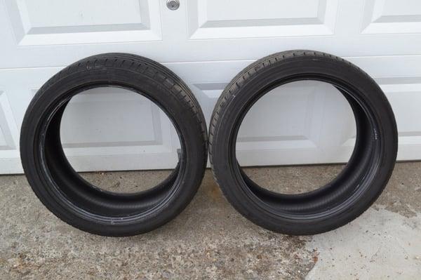 Two used, runflat Brigestone Potenza 245/40/19's with 80% tread about to be installed to replace two bad front tires.