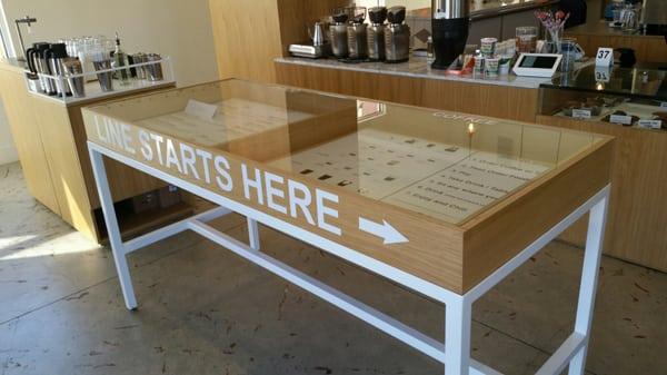 Looking for the menu? Look inside the glassed in table.