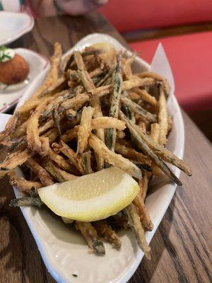 Fried Zucchini strings. One of 2 redeeming dishes of the meal. Though it begged for some sort of sauce or an acid besides the lemon.