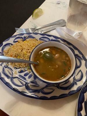 Charro beans with Mexican rice.