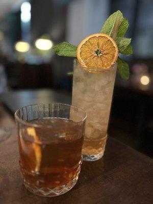 Old fashion & Slim's Pimm's (spirit free)