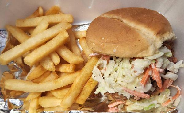 Memphis pulled pork sandwich with fries