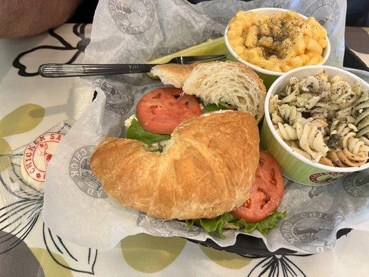 Chicken salad with jalapeños. Mac and cheese and pasta salad