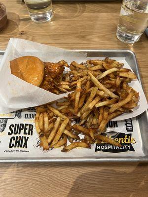 Nashville hot chicken sandwich and regular side of fries!