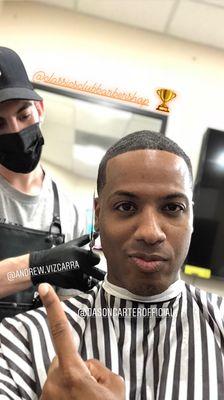 Barber @andrew.vizcarra hooking up @jasoncarterofficial with a LINE UP