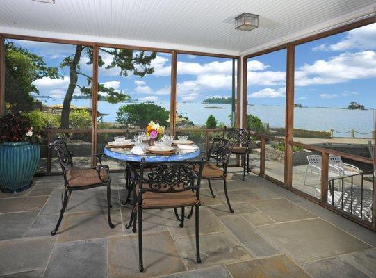 Porch with view of Stony Creek Harbor