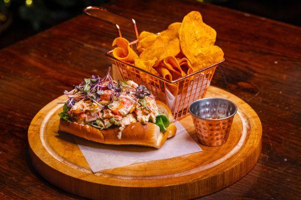 Lobster roll with sweet potato chips