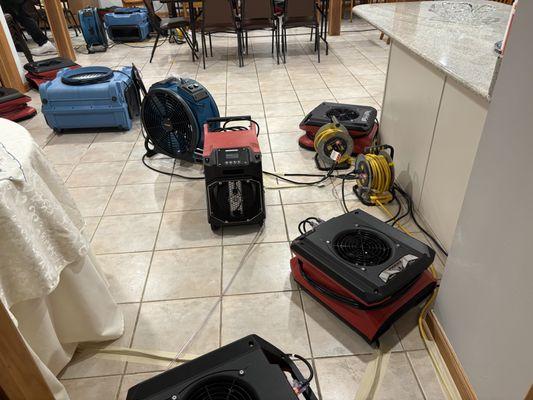 Air movers ,dehumidifiers and air purification units are some of the equipment needed.