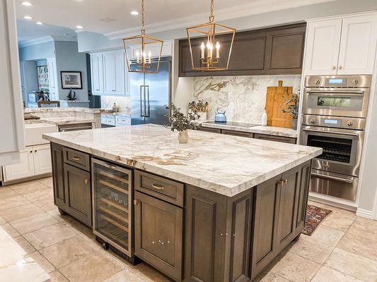 Refaced kitchen with gray stained maple doors in custom shaker style