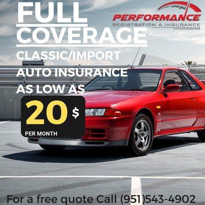 JDM or EURO import insurance! Great rates along with fast and free quotes available! Call us today