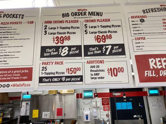 Hot food at front of store: menu and price information as of 11/29/2020.