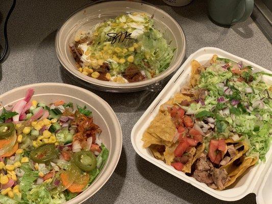 Spicy Chicken Mexican Bowl, Spicy Beef Mexican Bowl, Grilled Chicken Nachos