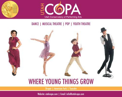 Utah COPA is a Best of State performing arts conservatory for youth that develops talent across voice, dance, songwriting & musical theatre.