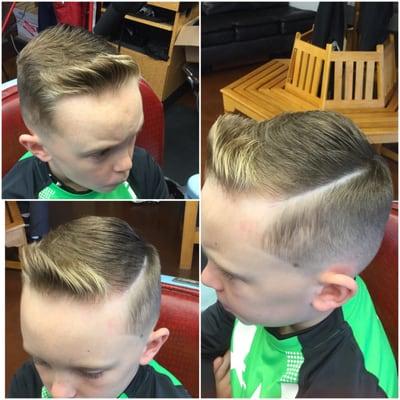 Kids pompadour mid-fade hard part