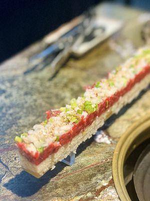 Beef tartare sushi