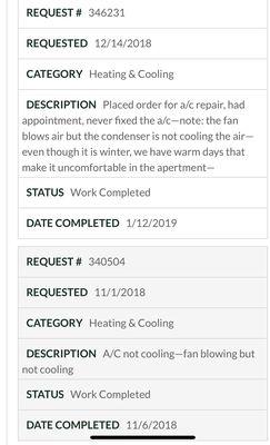 Requests for repair of A/C