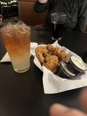 Arnold Palmer and happy hour boneless wings with ranch dressing for dipping sauce one of my favorite finger foods.