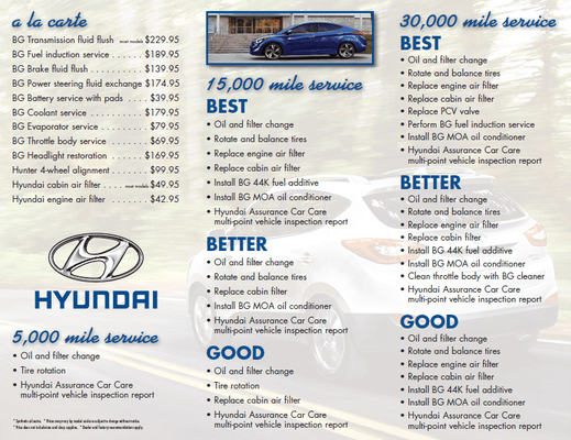 Service Menu at Malloy Hyundai!