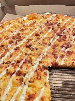 Buffalo Chicken and Bacon Pizza with Ranch Drizzle