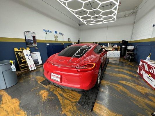 Back shot of the Porsche fully tinted.