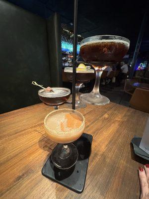 Espresso Martini Flight (from top to bottom = original, mezcal, peanut butter & pumpkin spice)