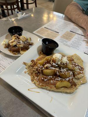 Apple pancakes and banana bread French toast!