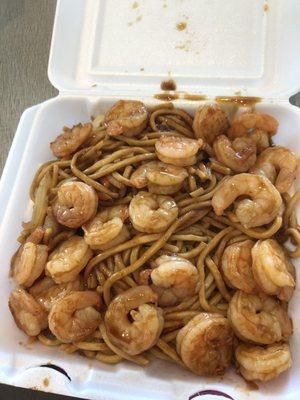 Teriyaki shrimp with 'yaki soba'