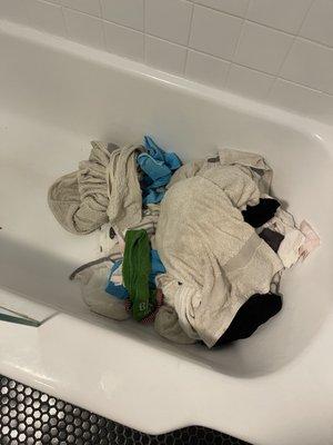 Just some of the ruined towels from cleaning up raw sewage flooding my bathroom.