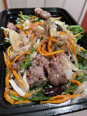 Japchae (Stir-Fried Starch Noodles with Beef and Vegetables)