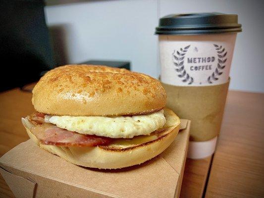 Bagel breakfast sandwich.