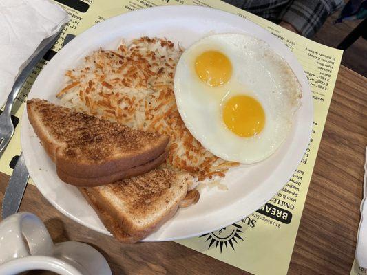 2 eggs, hash brown and toast