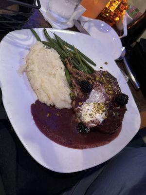 Blackberry pork chop with goat cheese