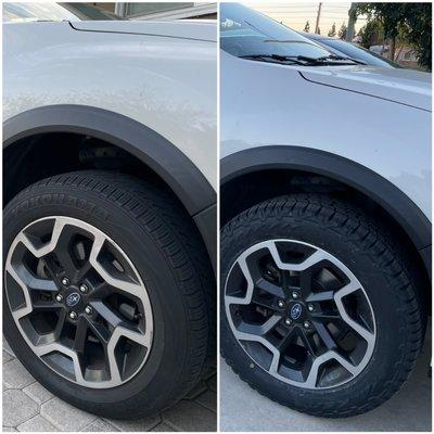 Before and After of my tire replacement, done by the awesome mechanics of AutoMedic--Thanks AutoMedic!