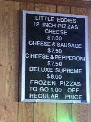 Extensive pizza menu LOL.