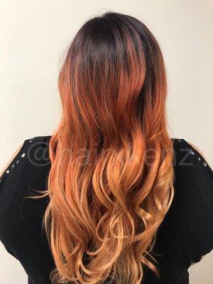 Red Ombré Color + Style created by Kenzie Veith, Owner & License Cosmetologist at Hair X Kenz LLC.