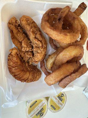 Chicken strips and onion rings