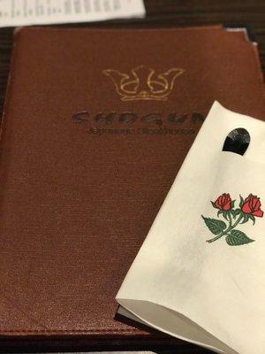 Dining menu and decorative napkin