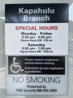 Special hours for Kupuna.