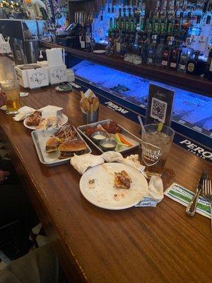 Burger, wings, cocktails